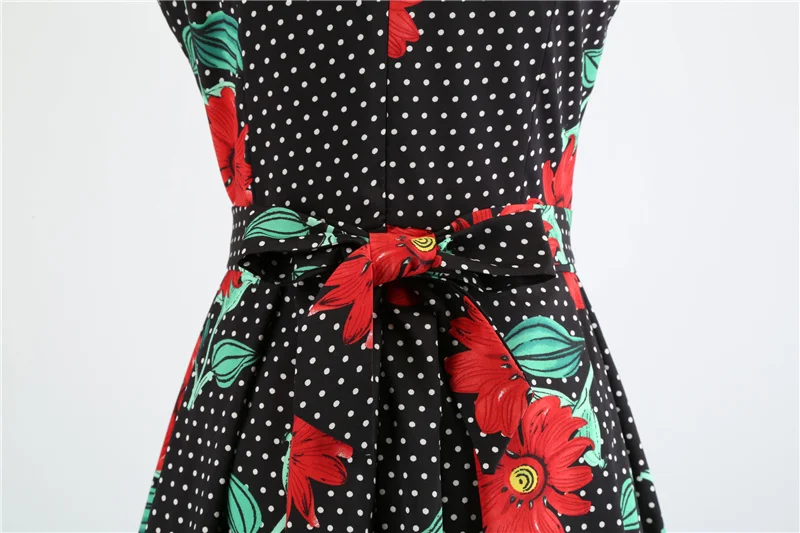 Kostlich 2018 Summer Hepburn Vintage Dress V-Neck Floral Print Dresses Women Big Swing Dress Plus Size S-2XL With Sashes Bow (25)