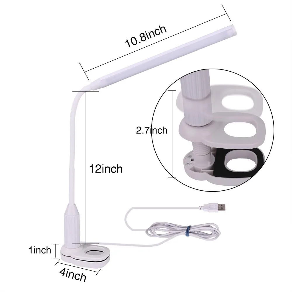 Светодиодная настольная лампа 5 Вт с usb-питанием, сенсорный выключатель, лампа для учебы, зажим, база, фиксированная гибкая трубка для шеи, для учебы, спальни, для чтения, освещения