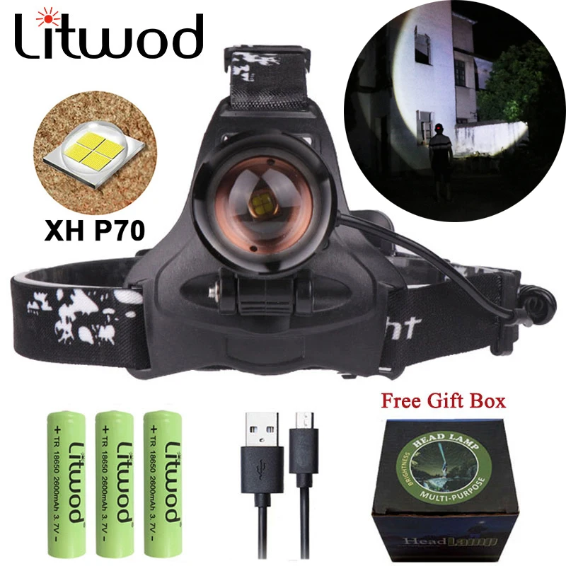 

Litwod Z20 XHP70 LED powerful Head lamp fishing headlamp Led Headlight zoom head light flashlight head torch for hunting 32000LM
