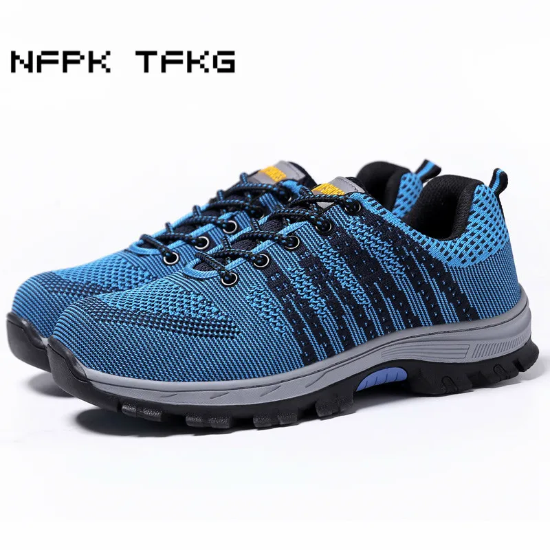 

men's plus size breathable mesh steel toe covers working safety shoes anti-pierce platform security boots protective footwear