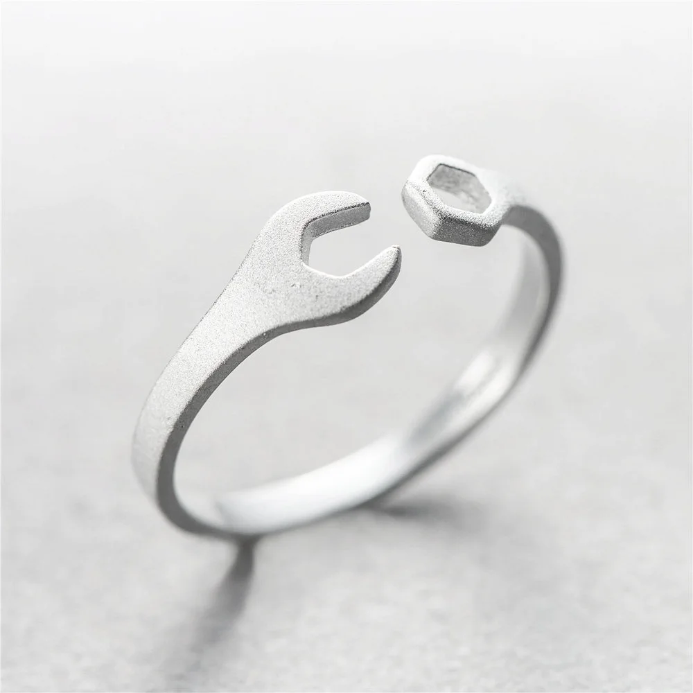 Personality Wrench Open Rings 100% Sterling 925 silver Jewelry Vintage Adjustable rings for women gift free size