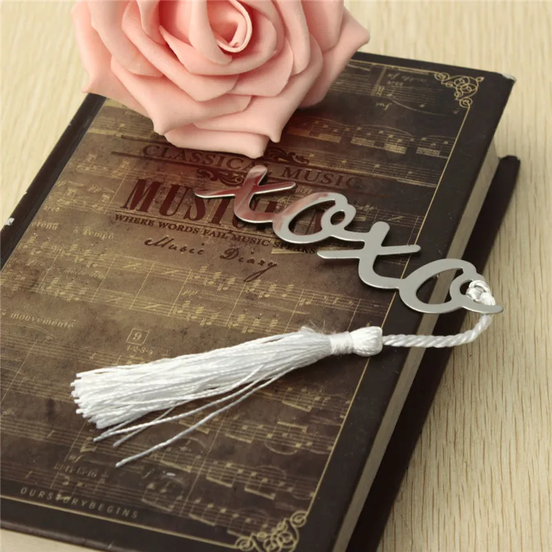 1PCs Vintage Stainless Steel XOXO Pattern Personalised Letter Bookmark With Tassel Silver Tone Exquisite Gift For Kids | Канцтовары для