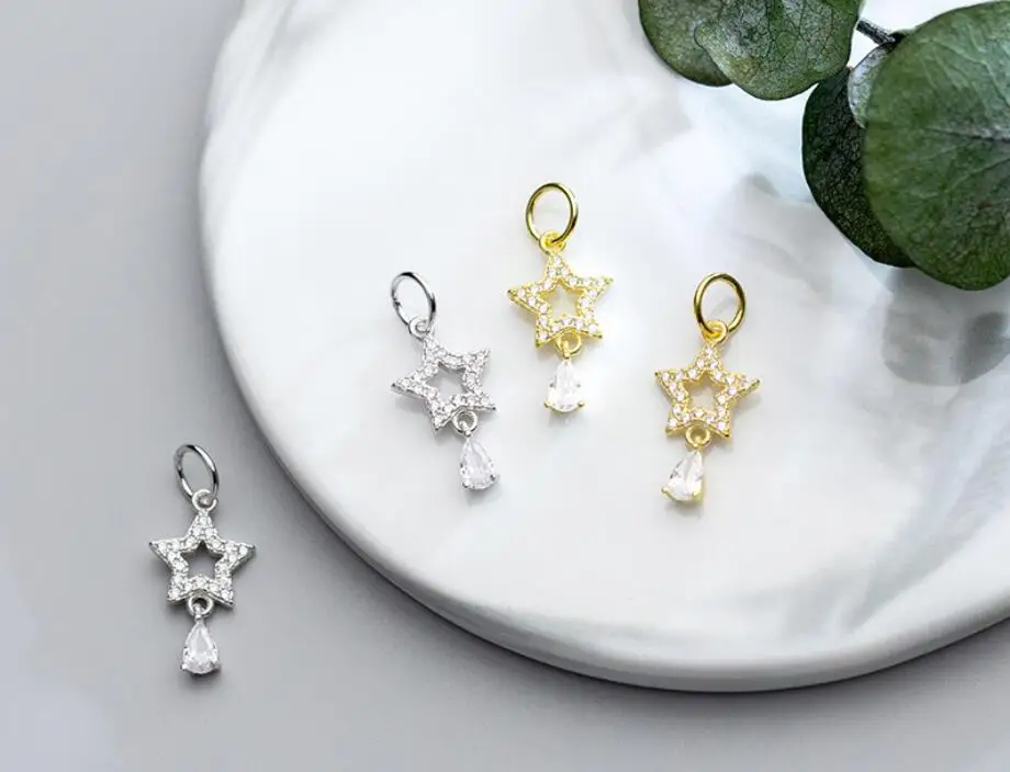 Sterling SIL CZ Star Bracelet Dangle Charm Bead Pendant DIY Jewelry A2462 | Украшения и аксессуары
