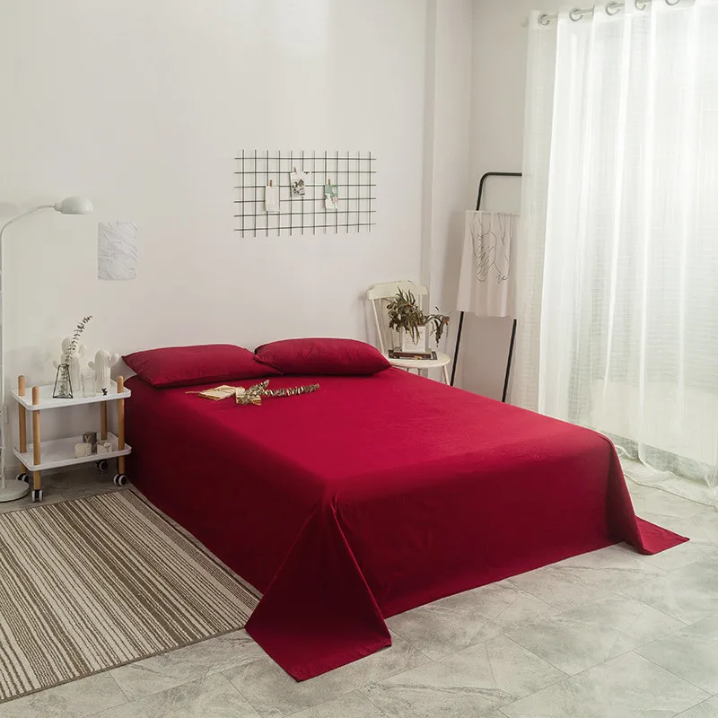 

Dark Red Solid Color 3Pcs Flat Bed Sheet King Size Cotton Blend Printed Queen Size Flat Sheets Plain Bed Sheets With Pillowslip