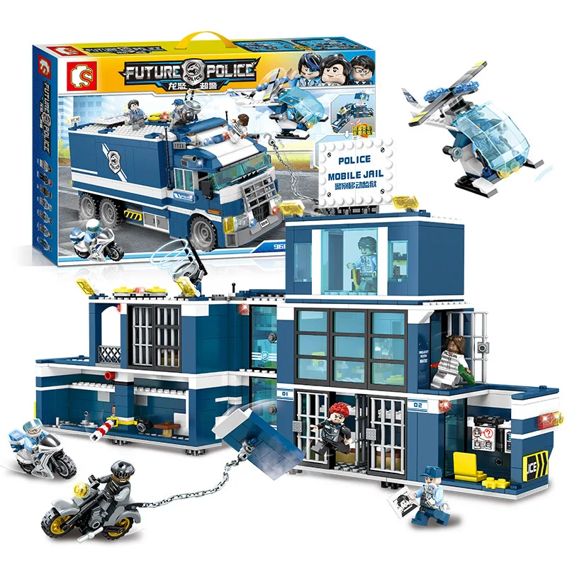 

960pcs SD9816 Building Blocks City Series Mini Police Mobile Jail Model Toys for Children Compatible With Legoings City Police