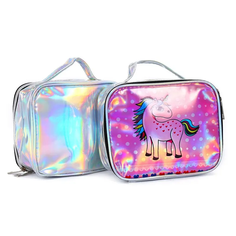 Stripe Pattern Laser Cosmetic Bag Cartoon Unicorn Waterproof Makeup Bag Handbag Storage Mak Up Beauty Organizer Case