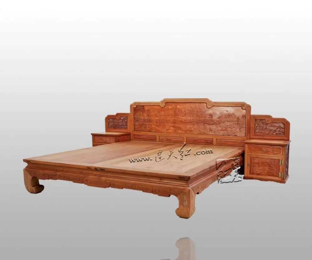 traditional double full bed frame rosewood bedroom furniture china factory luxury solid wood with side cabinet queen size 182m - Solid Wood Bed Frame Queen traditional double full bed frame rosewood bedroom furniture china factory luxury solid wood with side cabinet queen size 182m - Solid Wood Bed Frame Queen