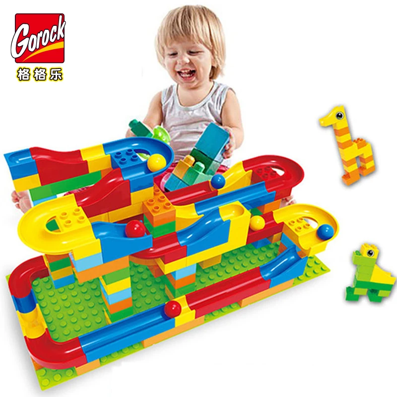 

GOROCK 47-123pcs Funny DIY Race Run Track Colorful Construction Balls Rolling Track Building Blocks Compatible Duploe