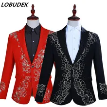 Мужской деловой Блейзер Главная сцена пальто костюм для хора фотостудия одежда свадебные красные черные кристаллы вязаный свитер куртки