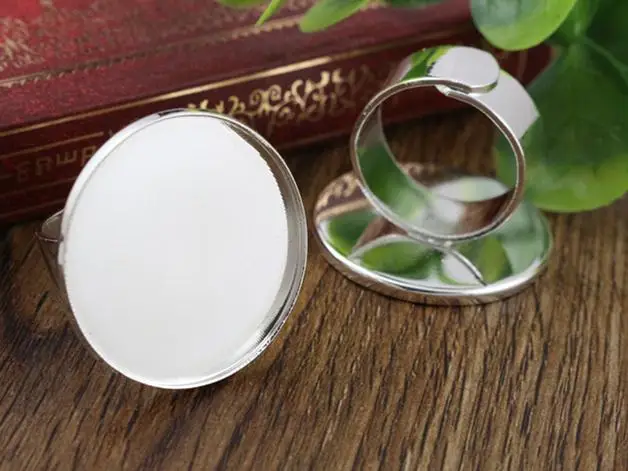 

25mm 4pcs Light Silver Plated Brass Adjustable Ring Settings Blank/Base,Fit 25mm Glass Cabochons,Buttons;Ring Bezels K2-15