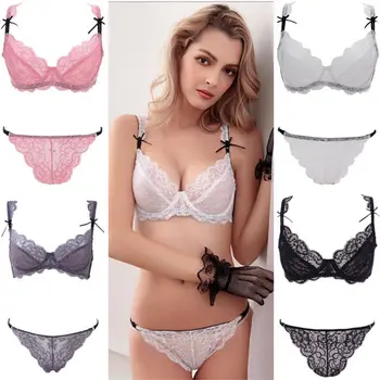 

Women Underwear Sets Intimates Embroidery Floral Brassiere Lady's Comfy Ultra-Thin Bras women's sexy underwear bow bra set DN