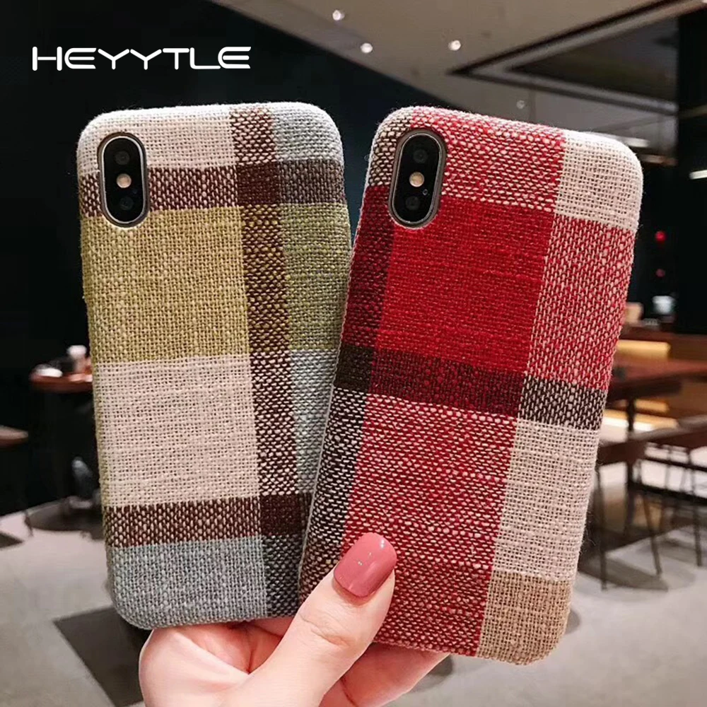 

Heyytle Luxury Cloth Lattice Phone Cover For iPhone X 8 7 6S 6 Plus Cases Cute Business Soft Back Cover Matte Ultra-Thin Shell
