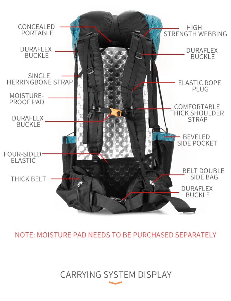 Resistente à Água Pacote de Acampamento 40 + 16l Engrenagem Caminhadas Mochila Leve Viagem Montanhismo Trekking Mochilas 3f ul 6 3f ul engrenagem resistente à água caminhadas