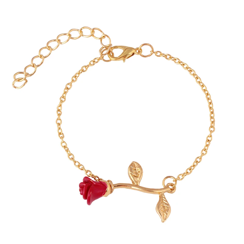 

Elegant Rose Charms Bracelet for Women Silver / Gold Color Chain Cuff Bracelet Bangles Wedding Party Costume Jewelry pulseira