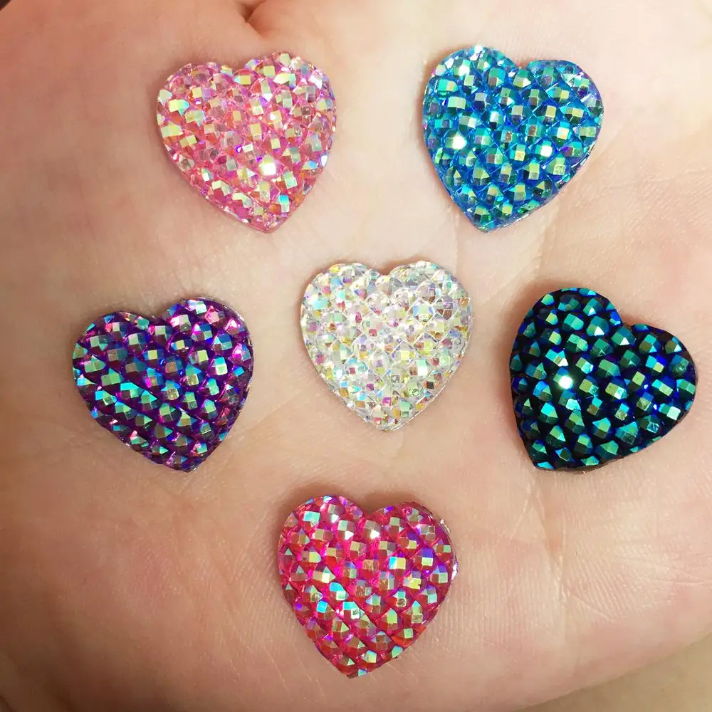 

HOT 40pcs 16mm heart AB Resin FlatBack Rhinestone Wedding decoration Buttons U PICK D26A