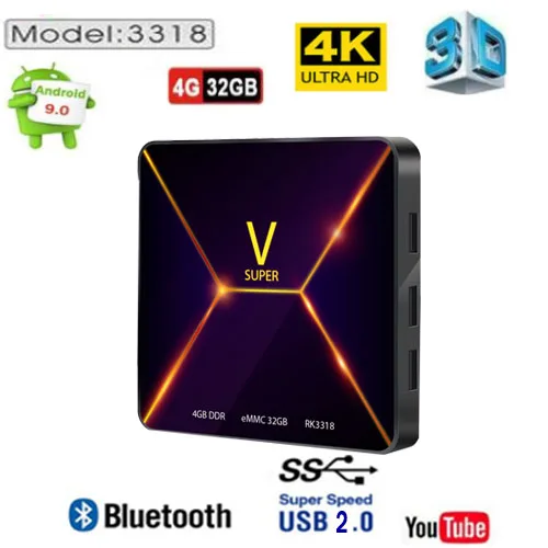 V SUPER Smart tv Box Android 9,0 4 Гб ОЗУ 32 Гб ПЗУ Rockchip RK3318 4K USB2.0 телеприставка H96 MAX 3318 - Цвет: 4G 32G