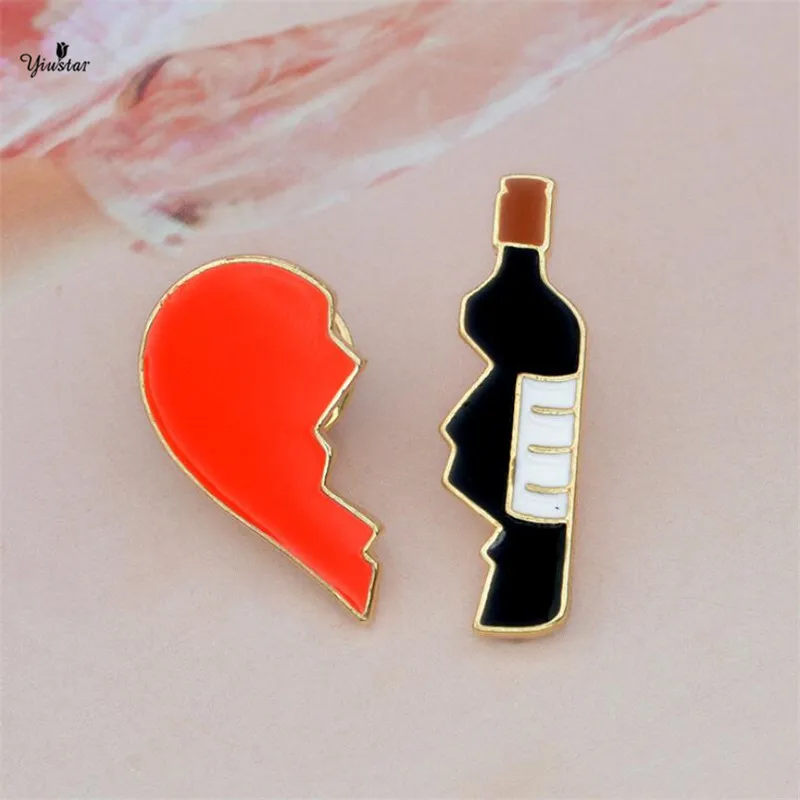 yiustar 2pcs set Broken heart and Red wine bottle Metal Brooch Pins DIY Sweater Pin Badge Gift Jewelry for women|metal brooch|pin badgesweater pins |