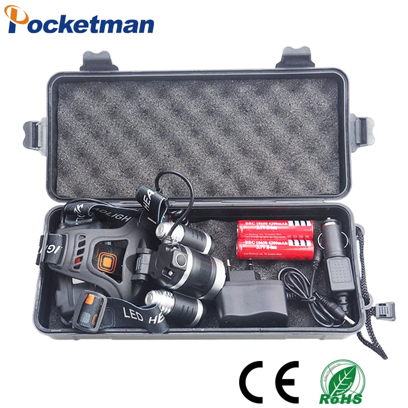 

9000Lumens 3X XM-L T6 Led Headlamp Zoomable Headlight 4Mode Waterproof Head Torch flashlight Head lamp Fishing Hunting Light