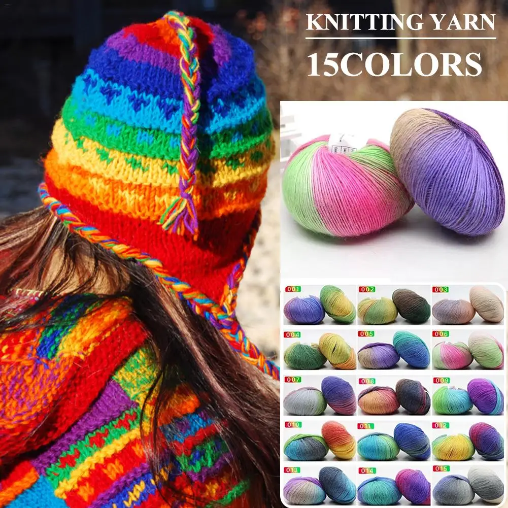 

15 Color Rainbow Pure Wool Gradient Color Thick Needle Sewing Hook Shawl Hat Scarf Wool Knitting Yarn