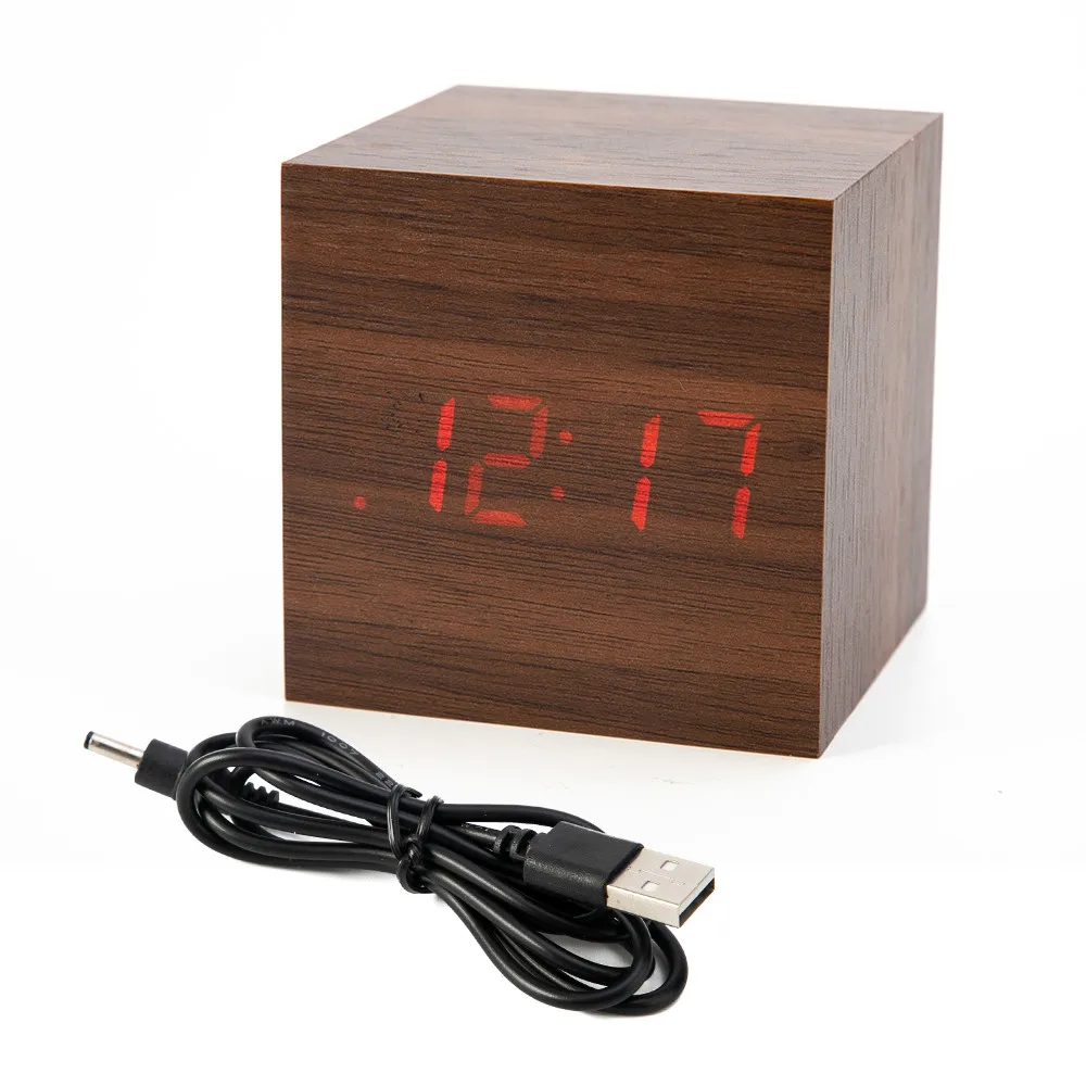 Red Wood Red Мини цифровой деревянный светодиодный часы Будильник детский Дерево Ретро светящиеся часы электронные настольные часы настольные электронные часы настольные повтора Настольный календарь будильники деревянные часы - Цвет: Red Wood Red