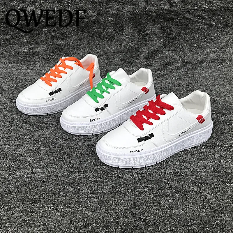 

2019 Fashion Breathble Vulcanized Shoes Women Sneakers Leather Platform Lace up Casual White Zapatos De Mujer Zapatillas XN-28
