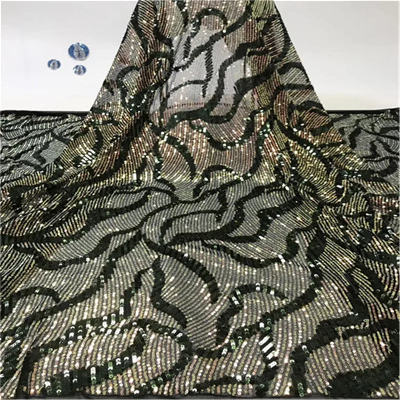 

2019 High Quality Sequence French Nigerian gold line sequins net African tulle mesh sequence lace fabric for dress 5yards/lot