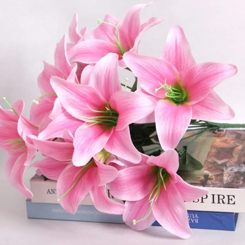 

New 1 Bouquet 10 Heads Silk Flower European Artificial Lily Flowers Multicolor Fake Flowers For Wedding Home Party Decoration