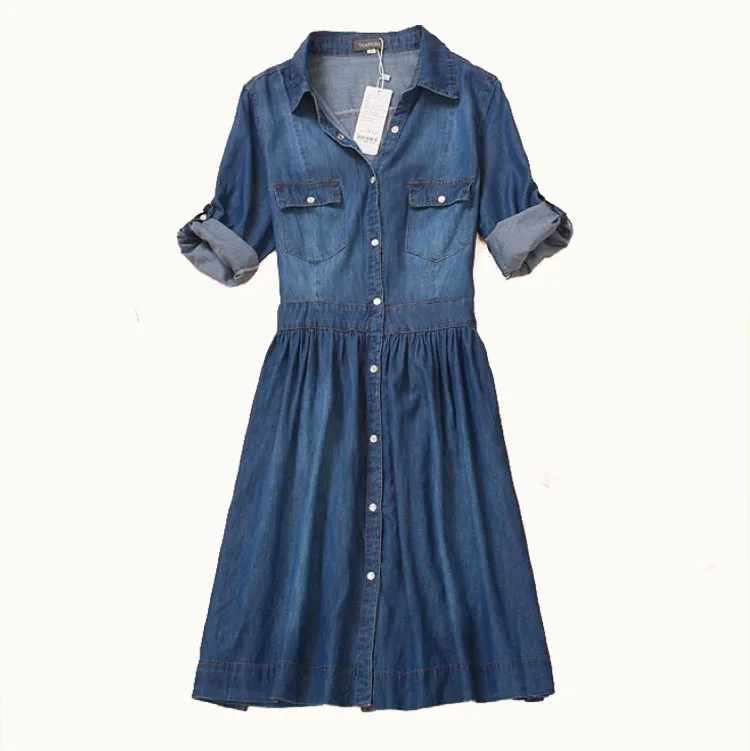 high quality 2016 denim dress summer autumn clothing plus size women Jeans dress elegant slim cowboy