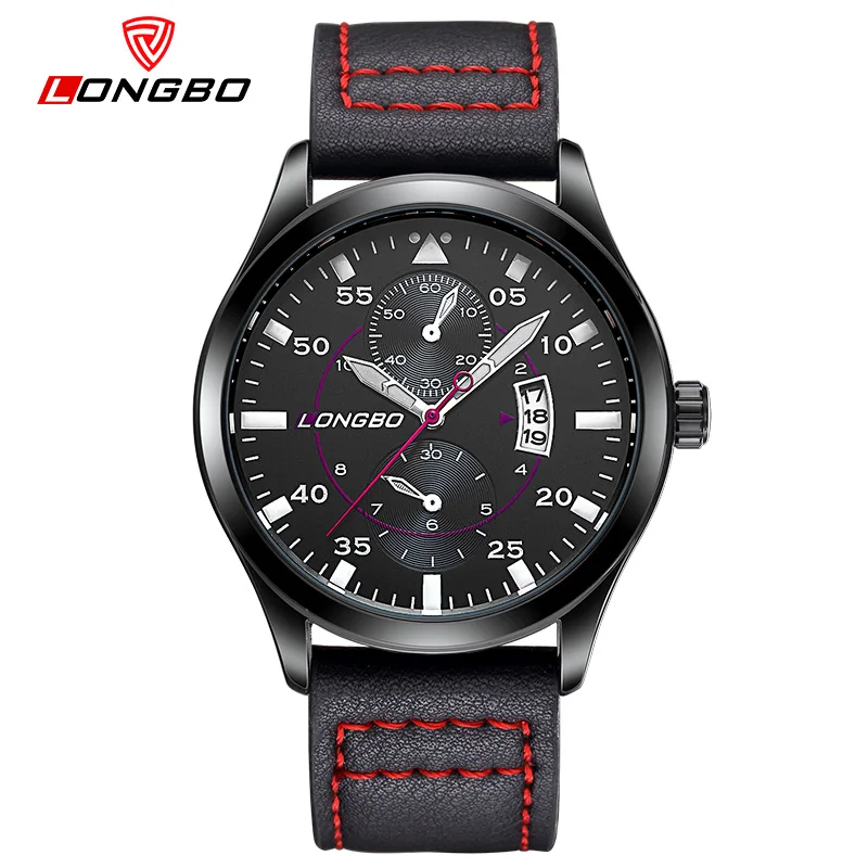 LONGBO Luxury Brand Men Genuine Leather Watch Men s Military Calendar Sports 3Bar Waterproof Wristwatch Relogio