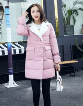 Winter Jacket Women 2017 Casual Long Double Breasted Turn down collar Warm Cotton Padded Parkas Jacket M-XXL
