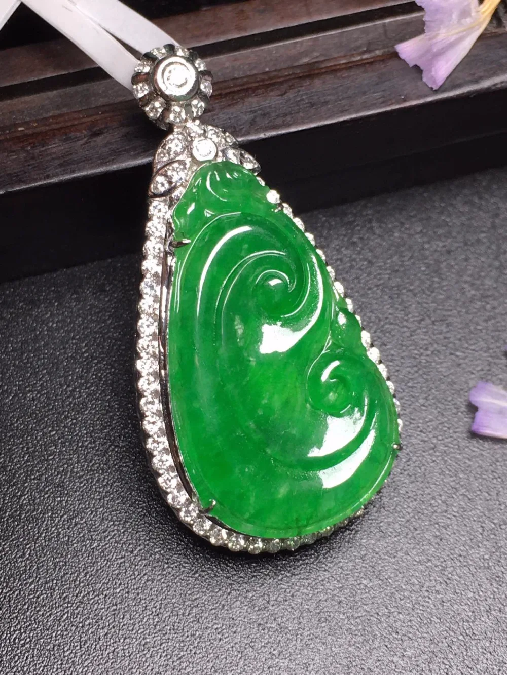 

503 Fine Jewelry Real 18 K White Gold Station Buddha Natural Burmes Jade Gemstones Jadite Pendant Necklace Pendants Necklaces