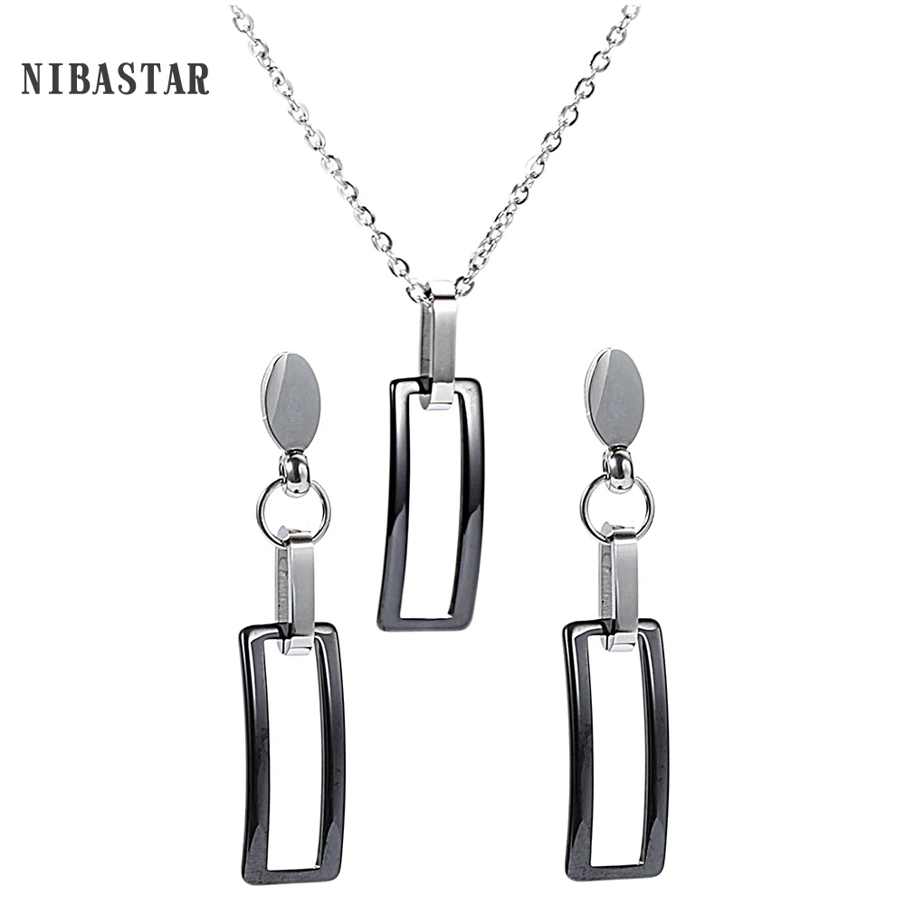 

New Arrival Geometric Jewelry Sets Square Shape Black And White 2 Colors 316L Stainless Steel Chain Wedding Jewelry Stes