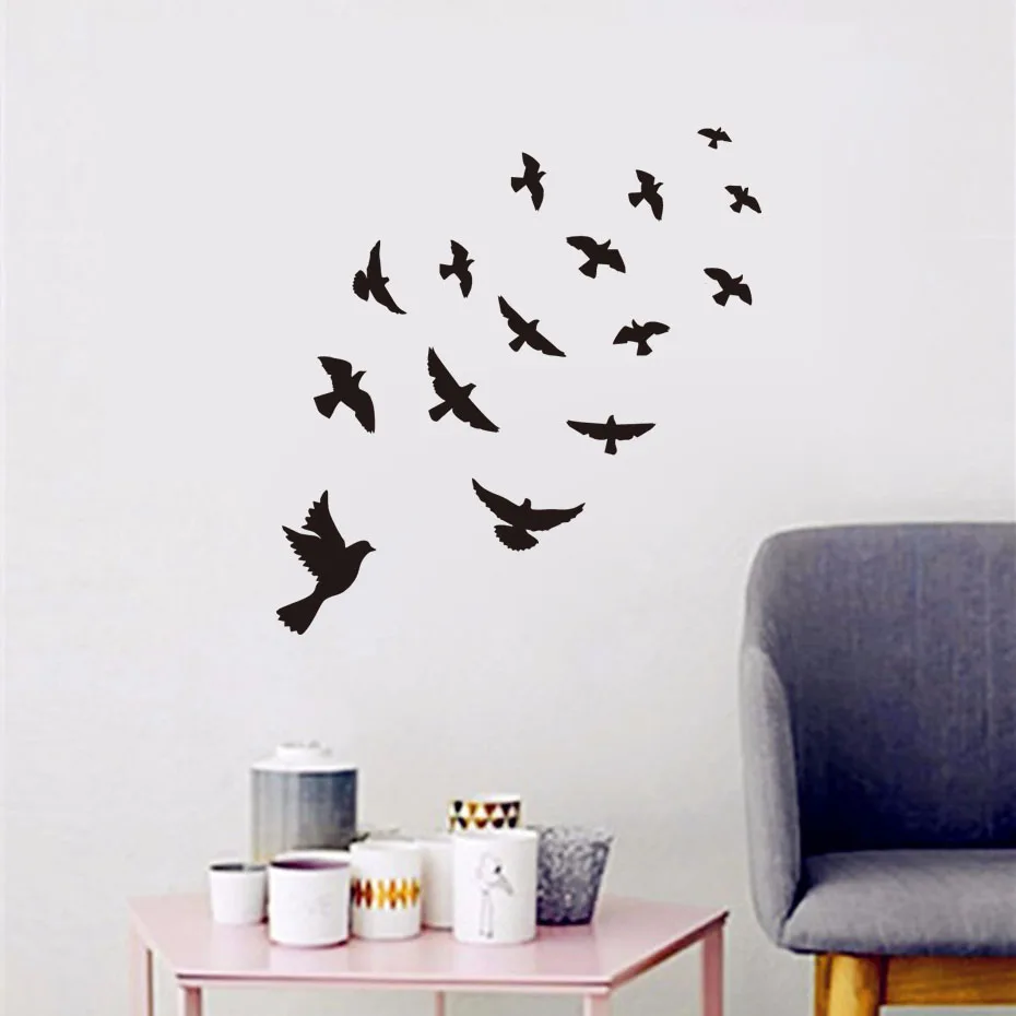 

diy black Flying Birds Wall Stickers fly animal pvc art Decals Mural Home Decor living room Kids Bedroom decorations sticker