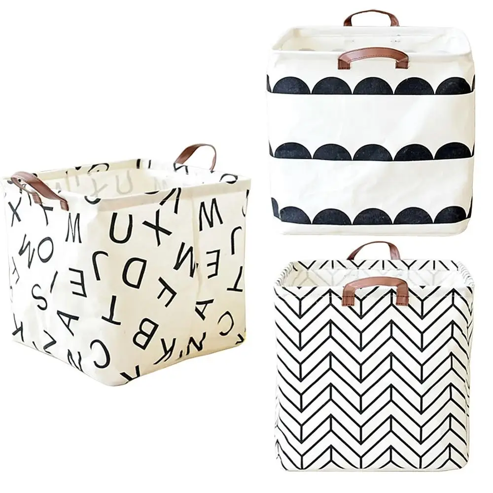 

E-doo Cotton Fabric Storage Bag, Foldable Basket Organizer Bins with Handle for Toys, Laundry and Household Storage Basket
