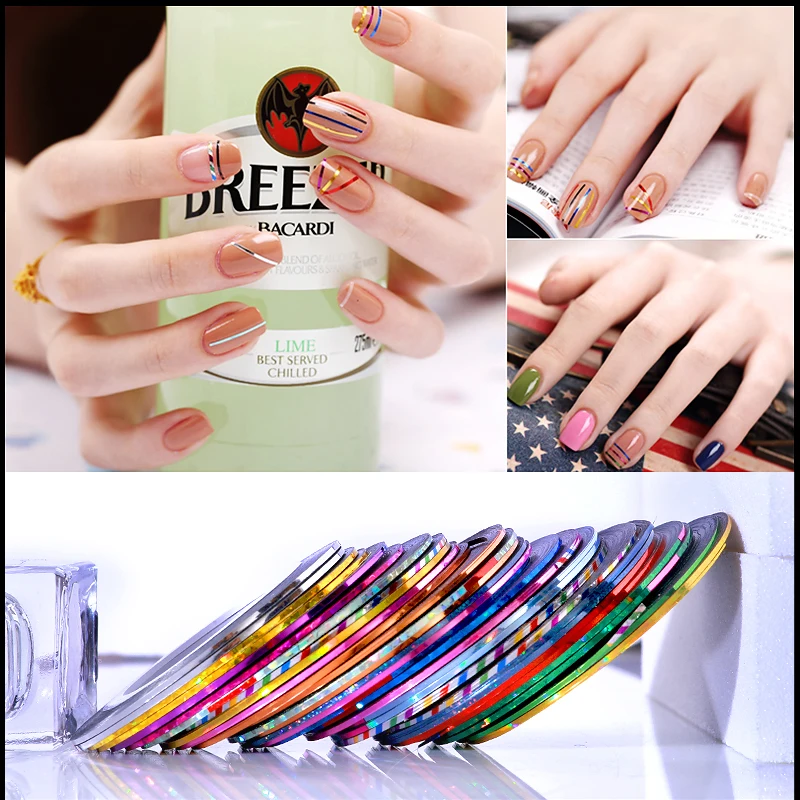 

10 Roll Mixed color Strip Tape Line Nail Art Decoration Sticker DIY Nail Decal Self Adhesive Metal Yarn Beauty Decoration Tips