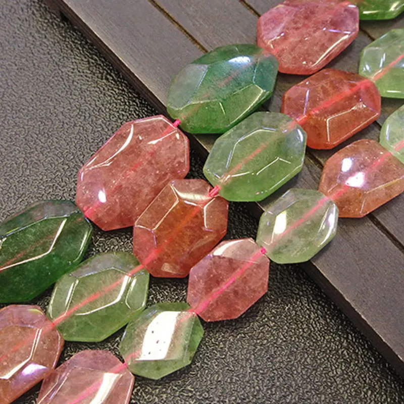 

Natural Faceted Polygon Green Pink Cherry Quartzs Beads For Jewelry Making Beads Bracelets 15'' Needlework DIY Beads