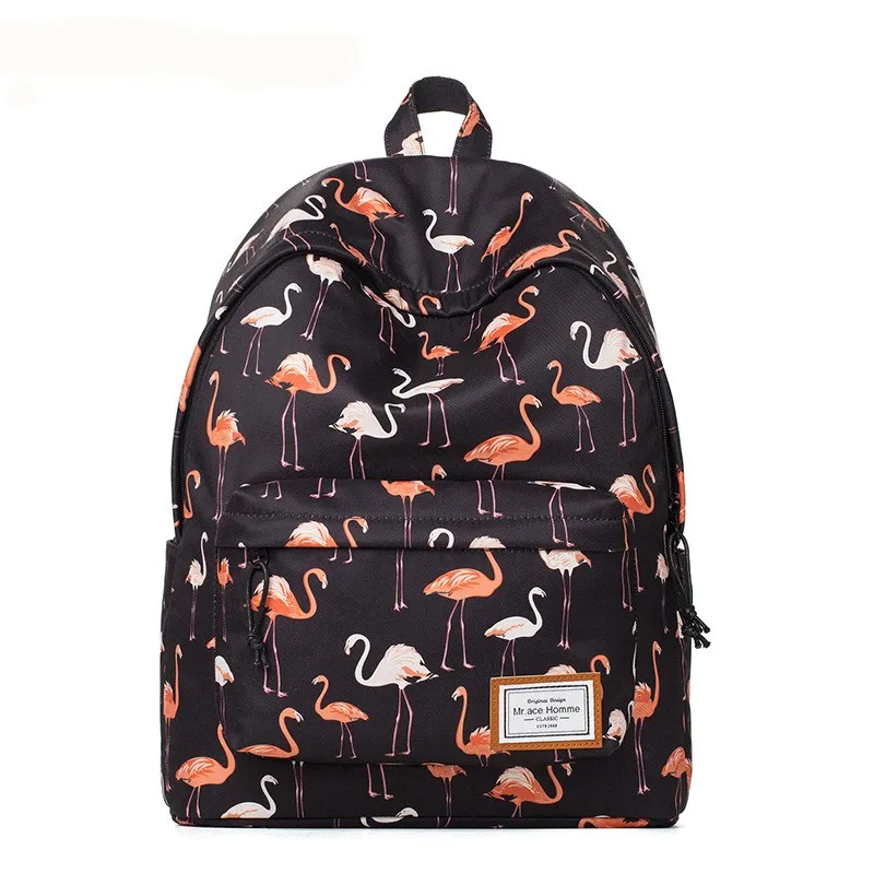 

New Shoulder Pack Japanese Korean Wind Flamingos Printing Female Bag Fashion College Backpack Schoolbag Tide Computer Package