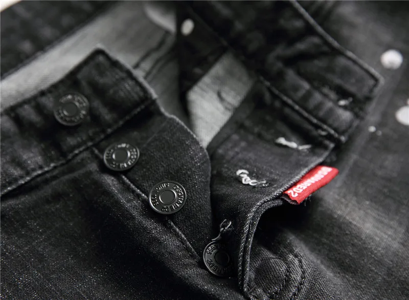 New jeans men trousers male ribbon stretch jeans modis ripped homme splice men clothes 2018 streetwear 5