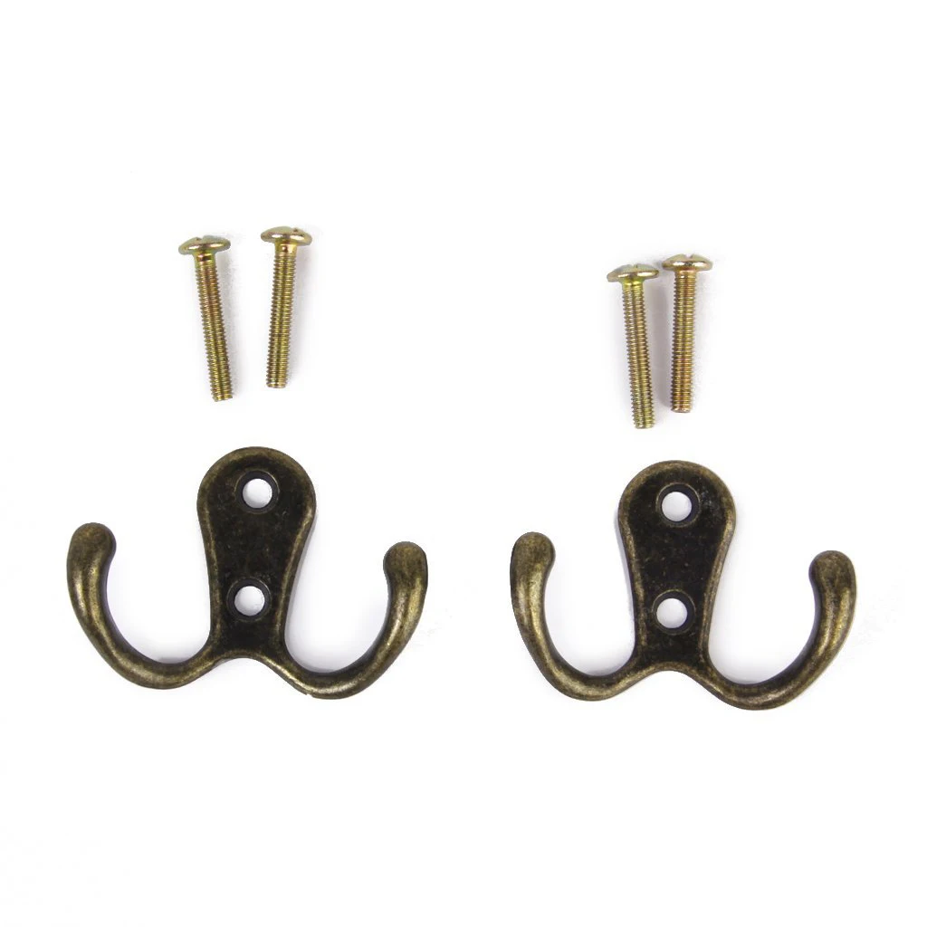 2 x Screw hook Retro metal double hook Metal wall mount hanger coat