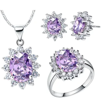 

Pendant necklace Earrings ring NEW set of 925 sterling custom high-end Europe popular high-end color treas