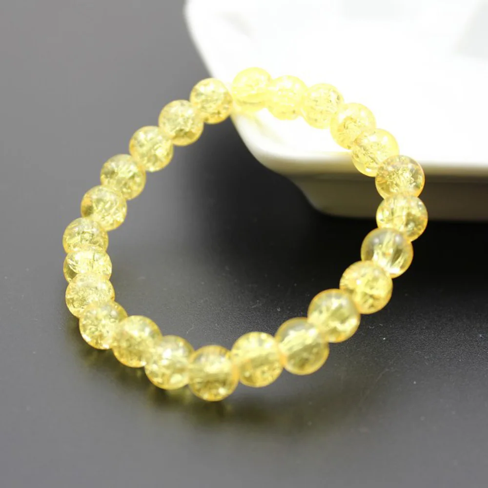 Women's 8mm 10mm Cracked Quartz Crystal Beaded Round Glass Beads Stretch Bracelet Bangle Bracelets Women Girl Charm Wrap Jewelry