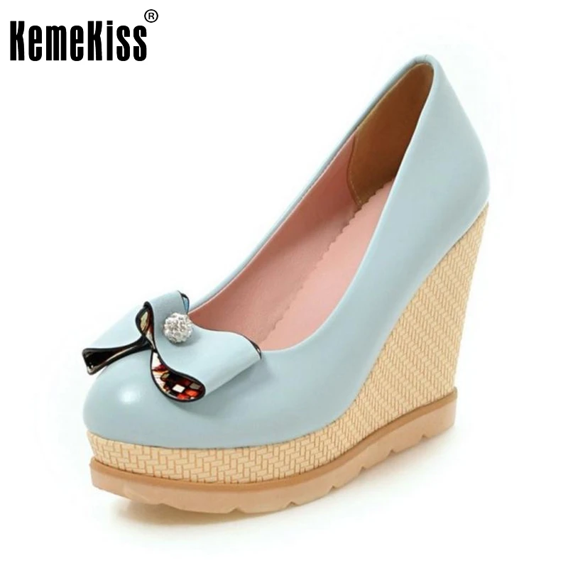 

Fashion Rhinestone Bowtie High Wedges Platform Pumps For Women Casual Elegant Bowtie Slip-on Casual Round Toe Shoes Size 33-42