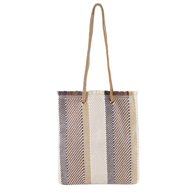 

Miyahouse Woven Canvas Large Capacity Women Crossbody Bag Vintage Simple Style Lady Shoulder Bag Patchwork Female Messenger Bag