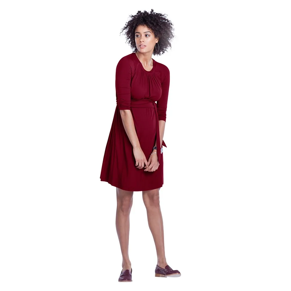 

Women Maternity Dress Ruched Robe Round Neck 3/4 Sleeve Pregnancy Clothes Belt versatility design, perfect party, baby shower