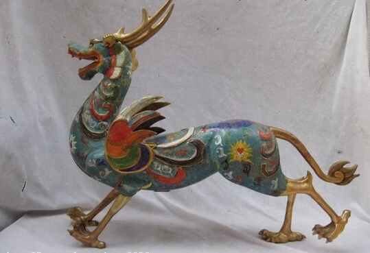

shitou 001273 Chinese Regius Palace 100% Pure Bronze cloisonne Fly Dragon beast kylin Statue discount 30% (C0324)
