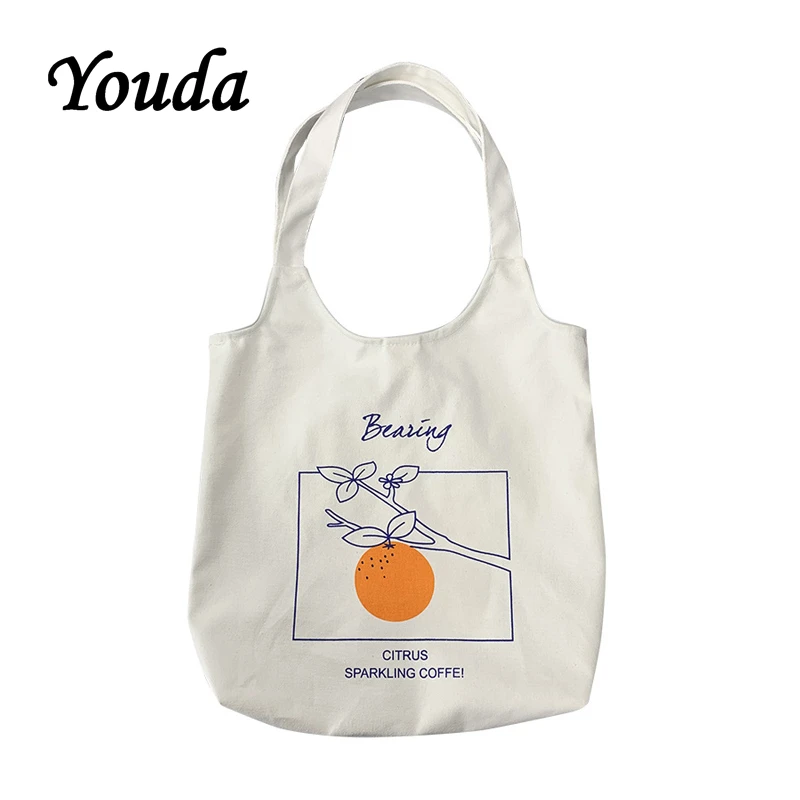 

Youda Simple Fruit Stick Figure Print Shoulder Bag Literary Woman's Large Capacity Canvas Handbag Casual Ladies Classic Tote