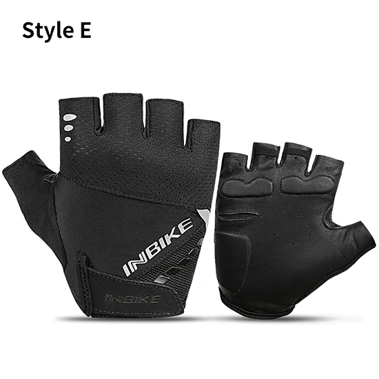 INBIKE велосипедные перчатки с полупальцами, летние перчатки для горного велосипеда, дышащие мужские и женские велосипедные короткие перчатки, анти-шоковые спортивные велосипедные перчатки - Цвет: Style E-black