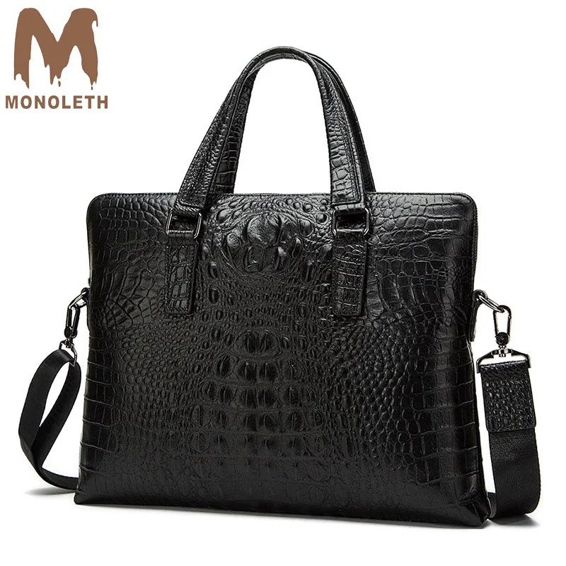 

MONOLETH Top-handle Genuine Leather briefcase Men Bag Business Crocodile Casual Bag Shoulder Messenger Bags Crocdile Tote Soft