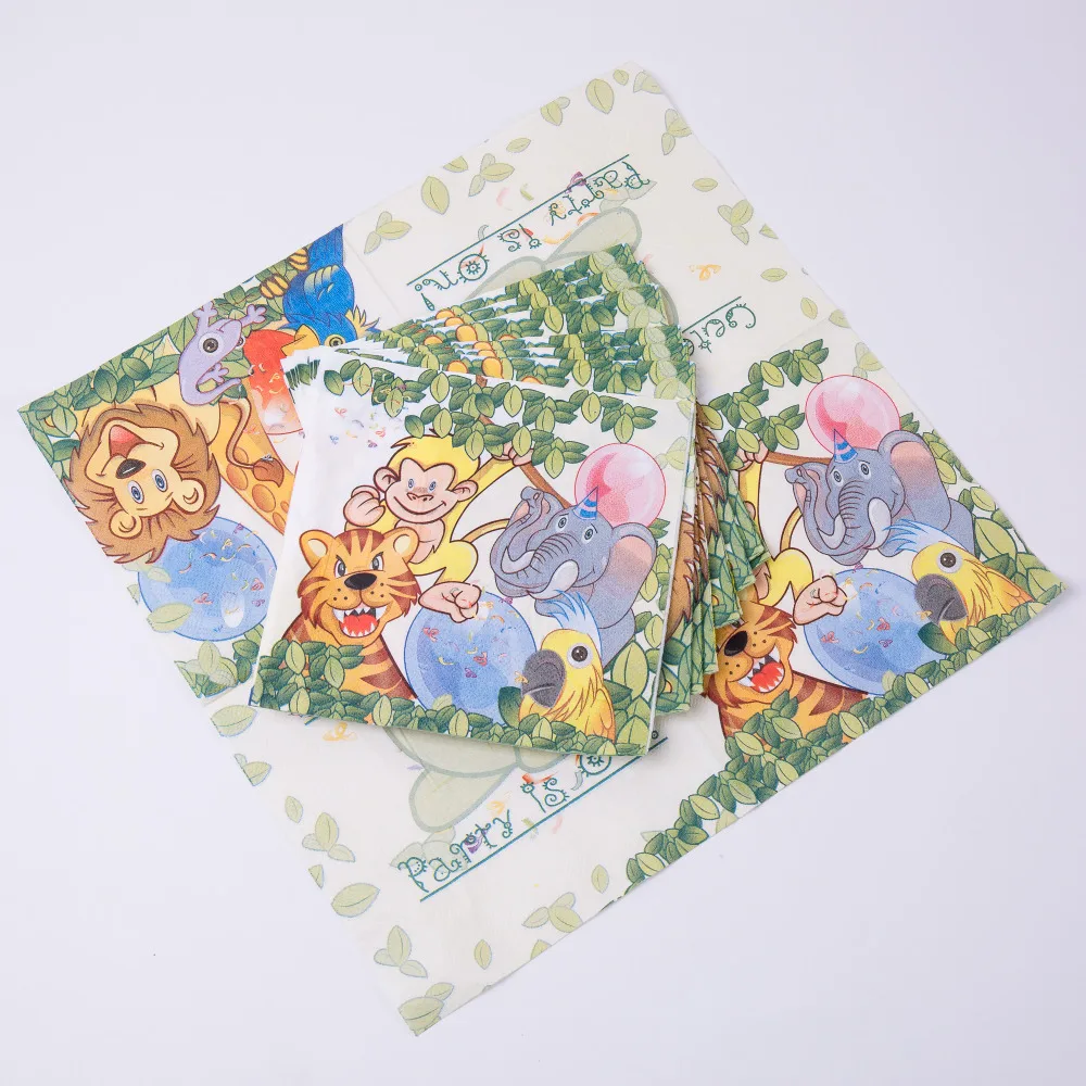 

10pcs/lot Cartoon Animal Jungle animals Napkin Party Decoration Disposable Tableware Set Party Supplies Wild Zoo Globos