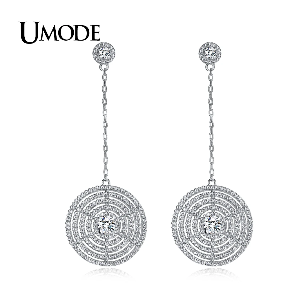 

UMODE Brand Design New Attractive Round Earrings for Women White Gold Color Multi Circles Crystal Drop Earrings for Women UE0302
